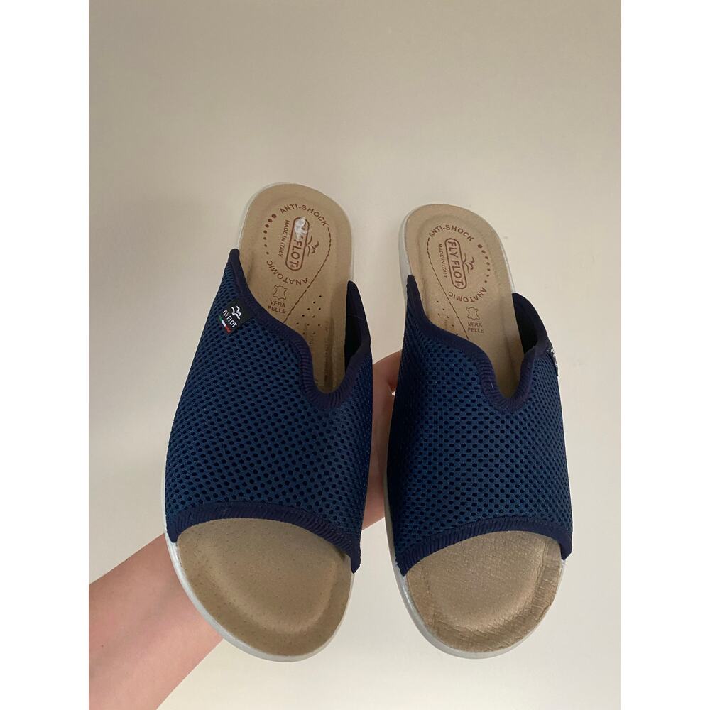 Fly Flot Made in Italy Womens 9 M Navy Blue Mesh Slide Sandals EU 40 Anti Shock